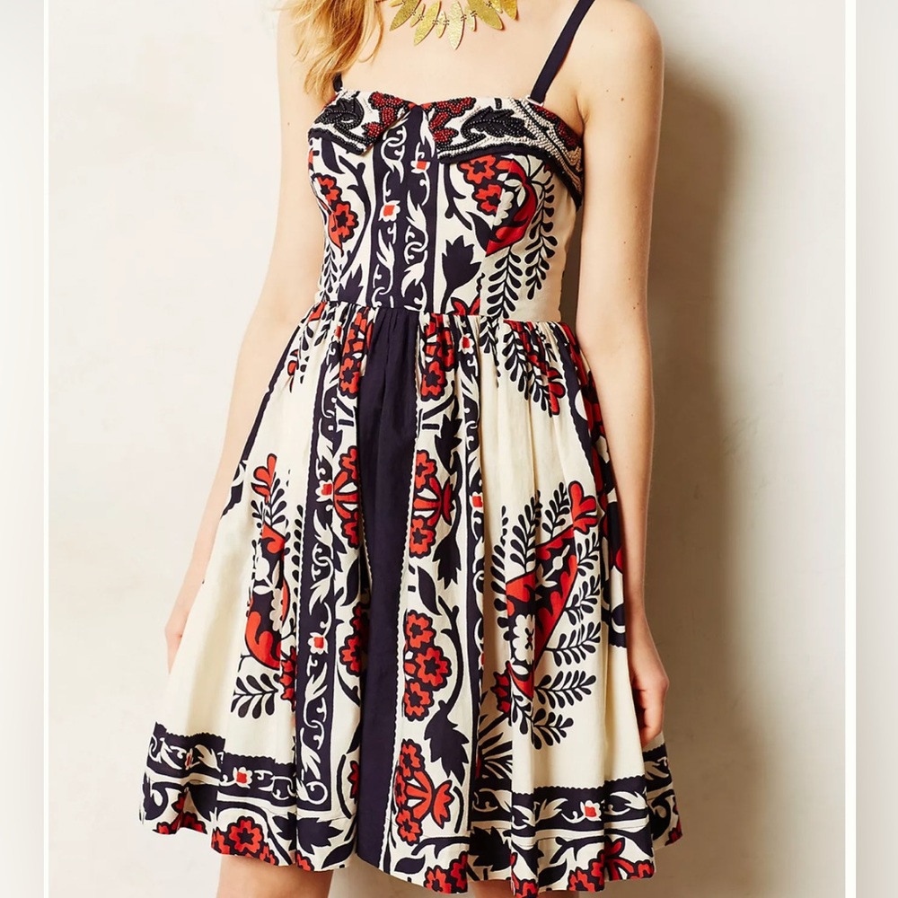 🌟HOST PICK🌟Yoana Baraschi Sweetwater Beaded Collar Cotton Dress size 0